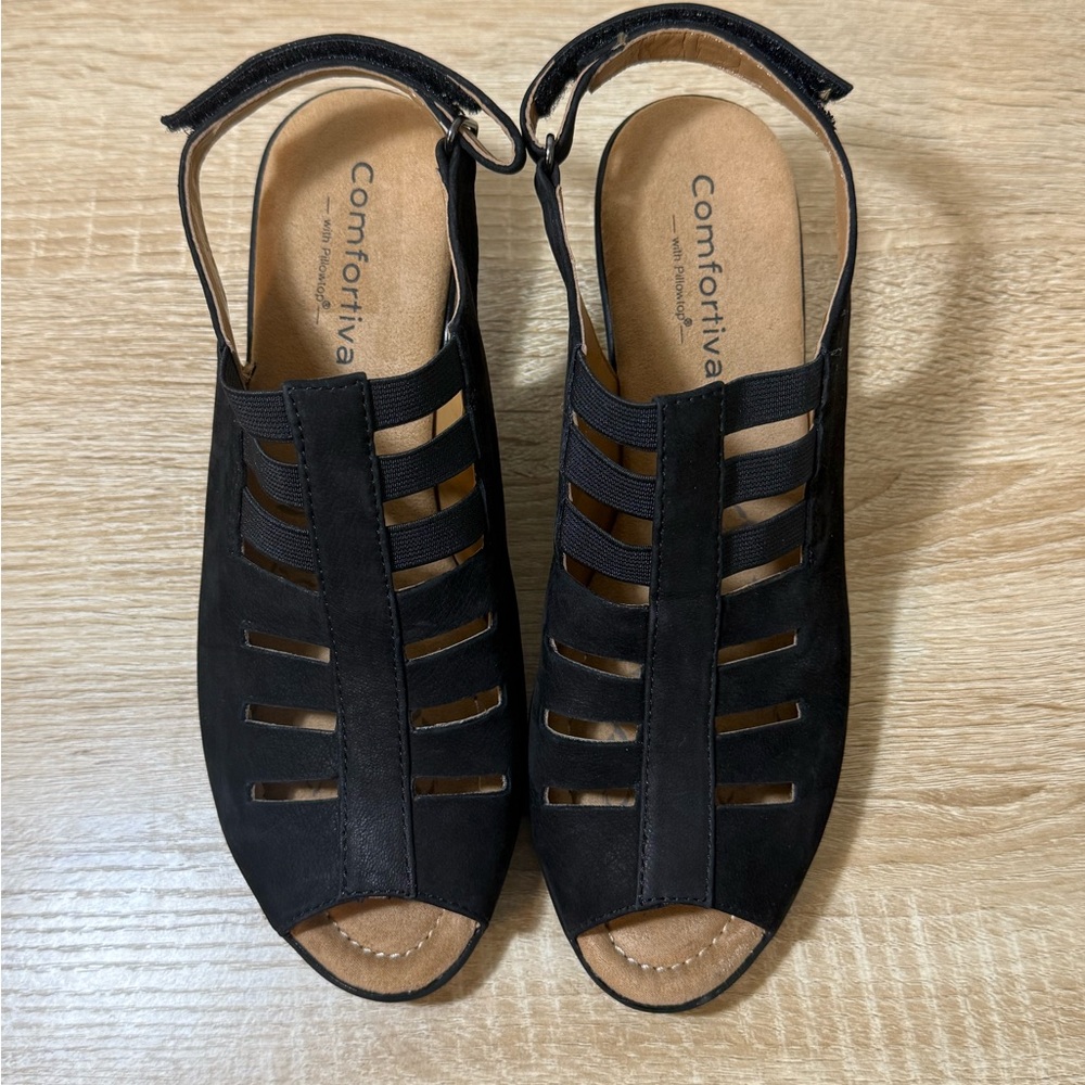 Comfortiva Faye Black Women's Cutout Slingback Sandals 7.5